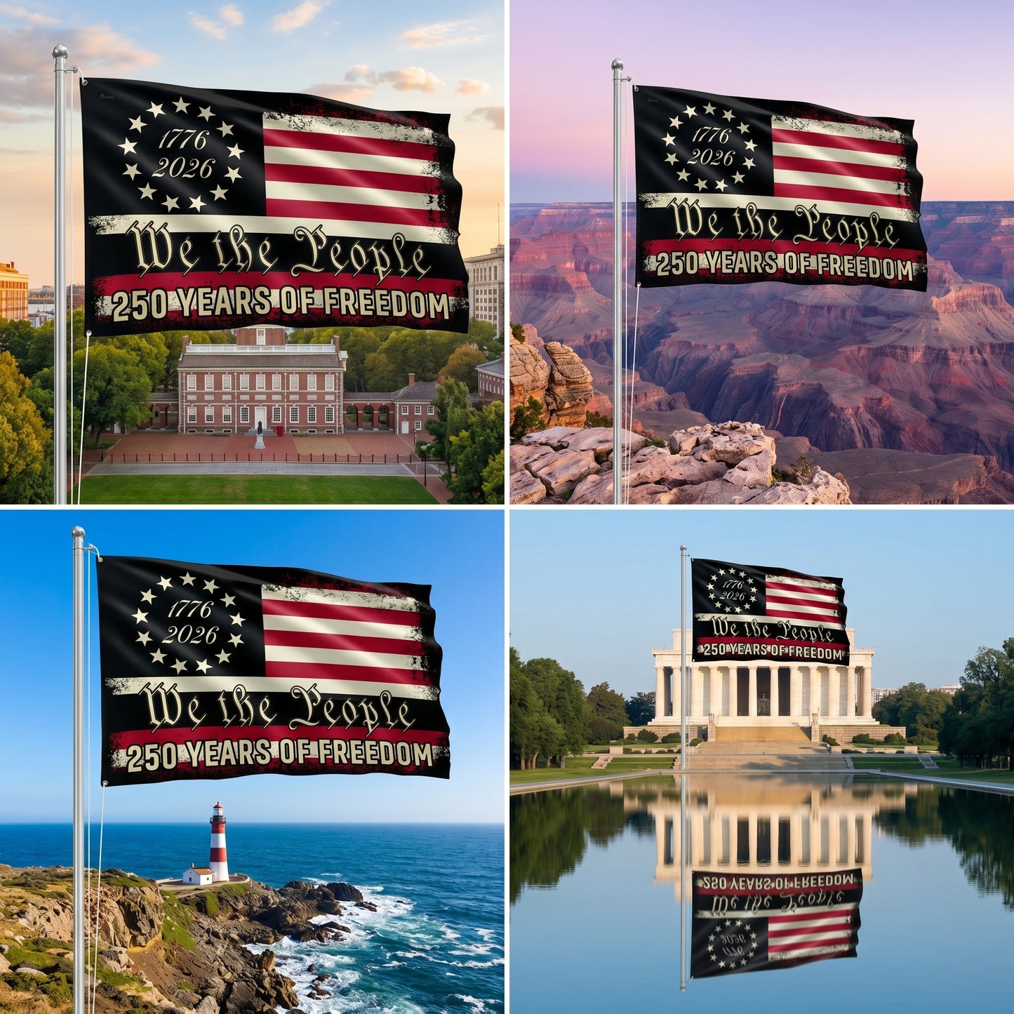 America 250th Anniversary 1776 2026 Semiquincentennial We The People Patriotic Grommet Flag
