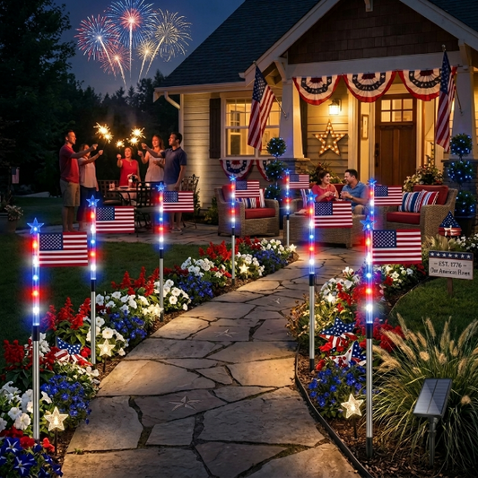 🔥 🔥 American Flag Solar Lights Outdoor Decorations, Patriotic Decor for 4th Of July;Garden Lights, Stake Lights, Ideal for Yard, Garden, Pathway, Perfect Decorations for Independence Day And Memorial Day.
