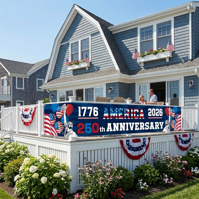 Patriotic Outdoor Decoration Legacy 250 USA - USA 250th Anniversary Fence Banner - 1776-2026
