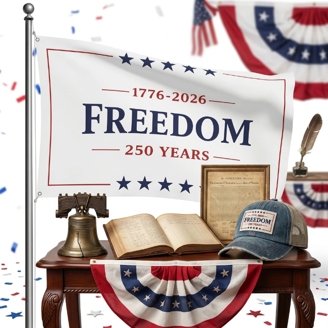 Freedom 250 Years Flag 1776 -2026 Patriotic USA Anniversary 3x5 Garage Porch Boat Banner Brass Grommets
