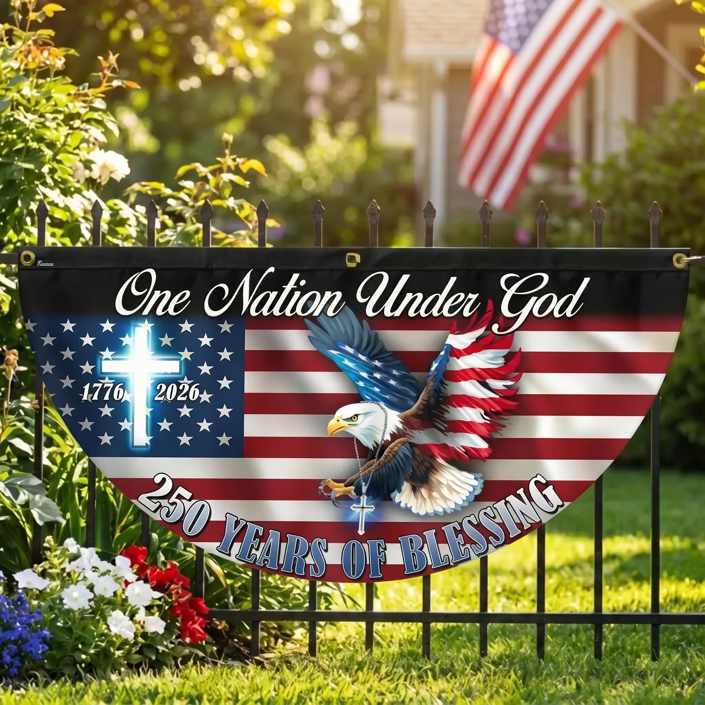 One Nation Under God" Eagle Flag Bunting – Porch Decor Americans Are Proudly Flying This 4th of July