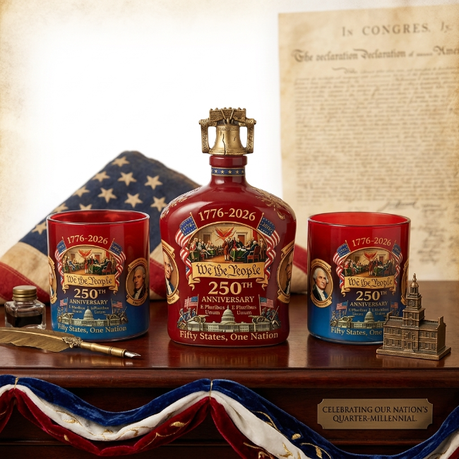 America 250th Anniversary Whiskey Decanter Set - Heritage Reserve Glass Bottle