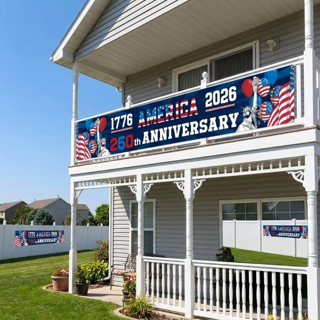 Patriotic Outdoor Decoration Legacy 250 USA - USA 250th Anniversary Fence Banner - 1776-2026