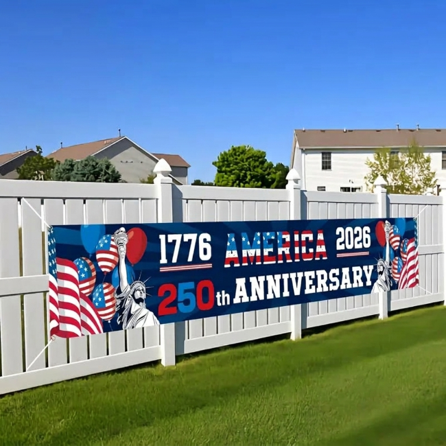 Patriotic Outdoor Decoration Legacy 250 USA - USA 250th Anniversary Fence Banner - 1776-2026