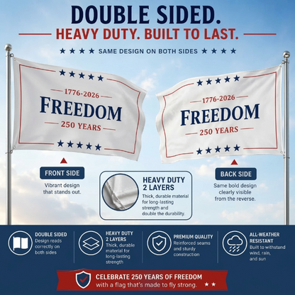 Freedom 250 Years Flag 1776 -2026 Patriotic USA Anniversary 3x5 Garage Porch Boat Banner Brass Grommets