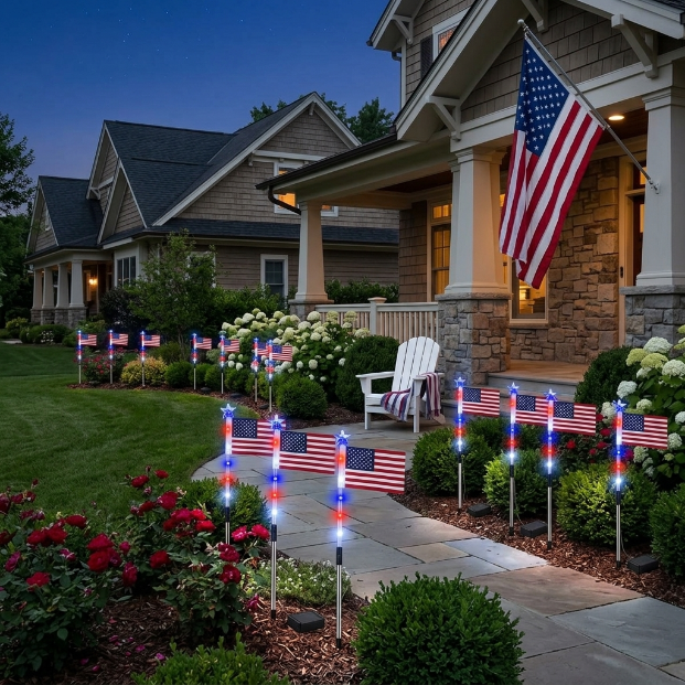 🔥 🔥 American Flag Solar Lights Outdoor Decorations, Patriotic Decor for 4th Of July;Garden Lights, Stake Lights, Ideal for Yard, Garden, Pathway, Perfect Decorations for Independence Day And Memorial Day.