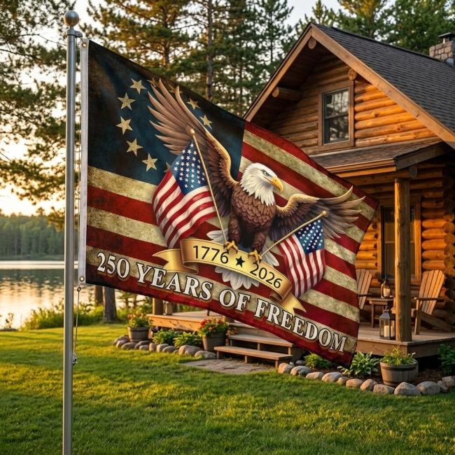 Double-sided 250th Anniversary American Flag 3x5 ft, 1776-2026 USA 250 Years of Freedom Flag, Made from 100% Polyester with Brass Grommets Fade Resistant, Indoor Outdoor Patriotic Eagle 4th of July Decoration