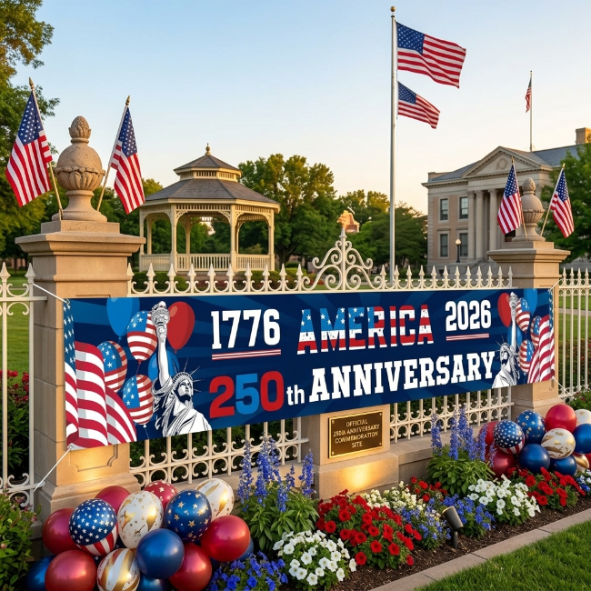 Patriotic Outdoor Decoration Legacy 250 USA - USA 250th Anniversary Fence Banner - 1776-2026