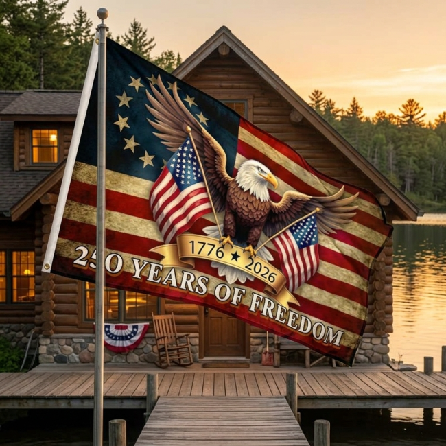 Double-sided 250th Anniversary American Flag 3x5 ft, 1776-2026 USA 250 Years of Freedom Flag, Made from 100% Polyester with Brass Grommets Fade Resistant, Indoor Outdoor Patriotic Eagle 4th of July Decoration