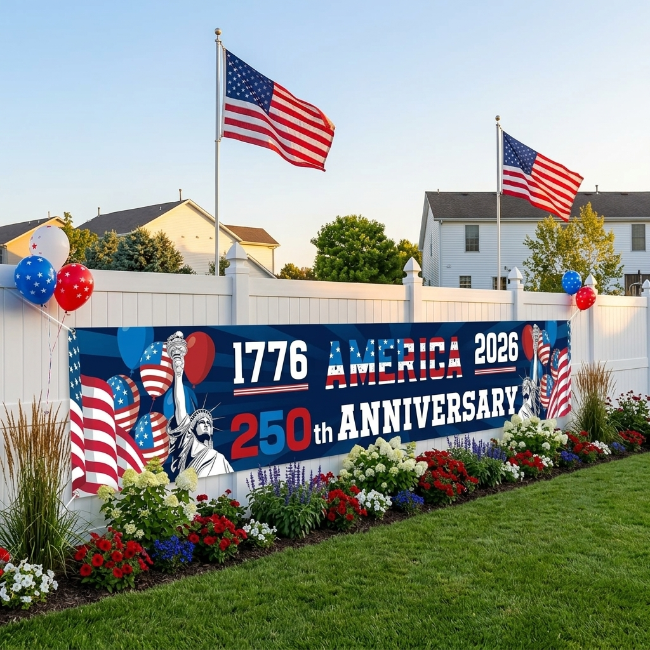 Patriotic Outdoor Decoration Legacy 250 USA - USA 250th Anniversary Fence Banner - 1776-2026