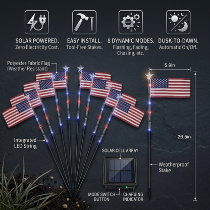 🔥 🔥 American Flag Solar Lights Outdoor Decorations, Patriotic Decor for 4th Of July;Garden Lights, Stake Lights, Ideal for Yard, Garden, Pathway, Perfect Decorations for Independence Day And Memorial Day.