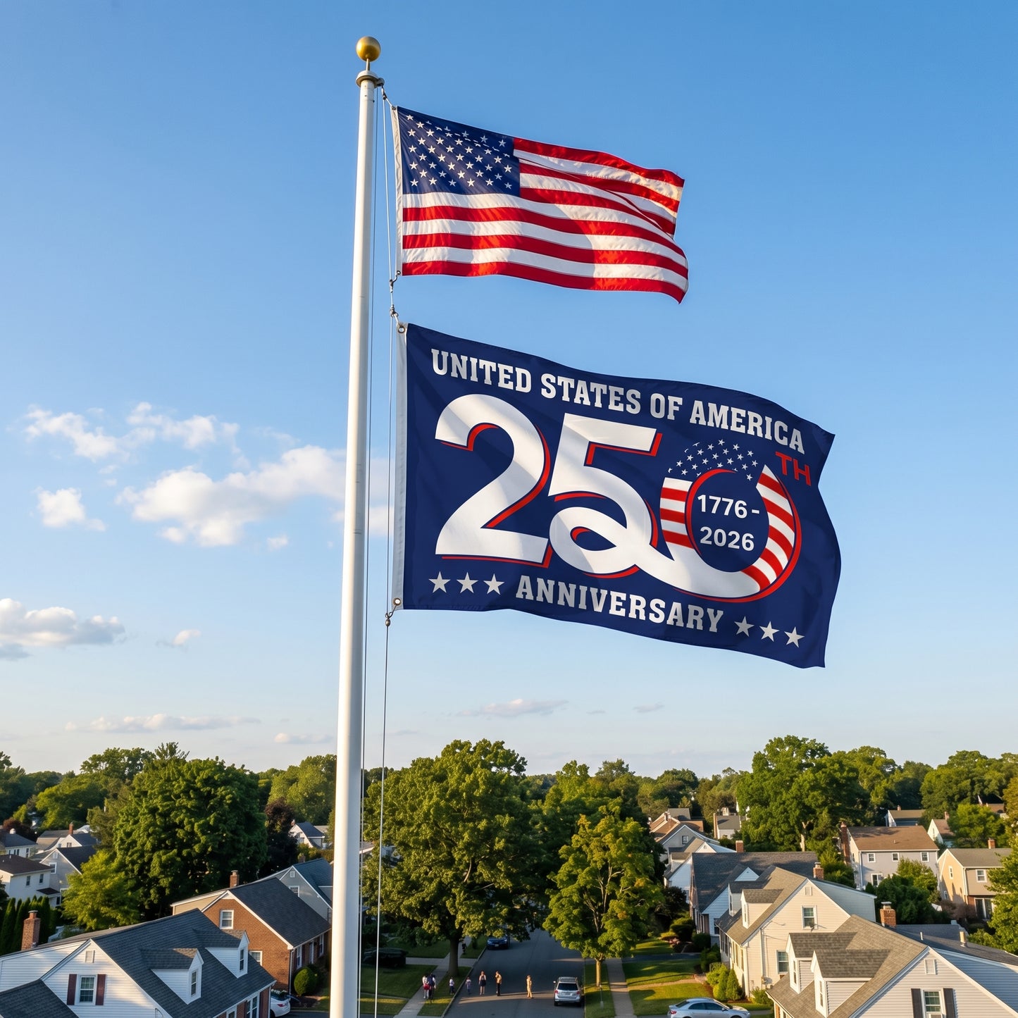 Patriotic 250th Anniversary 1776 2026 United States of America Semiquincentennial Grommet Flag