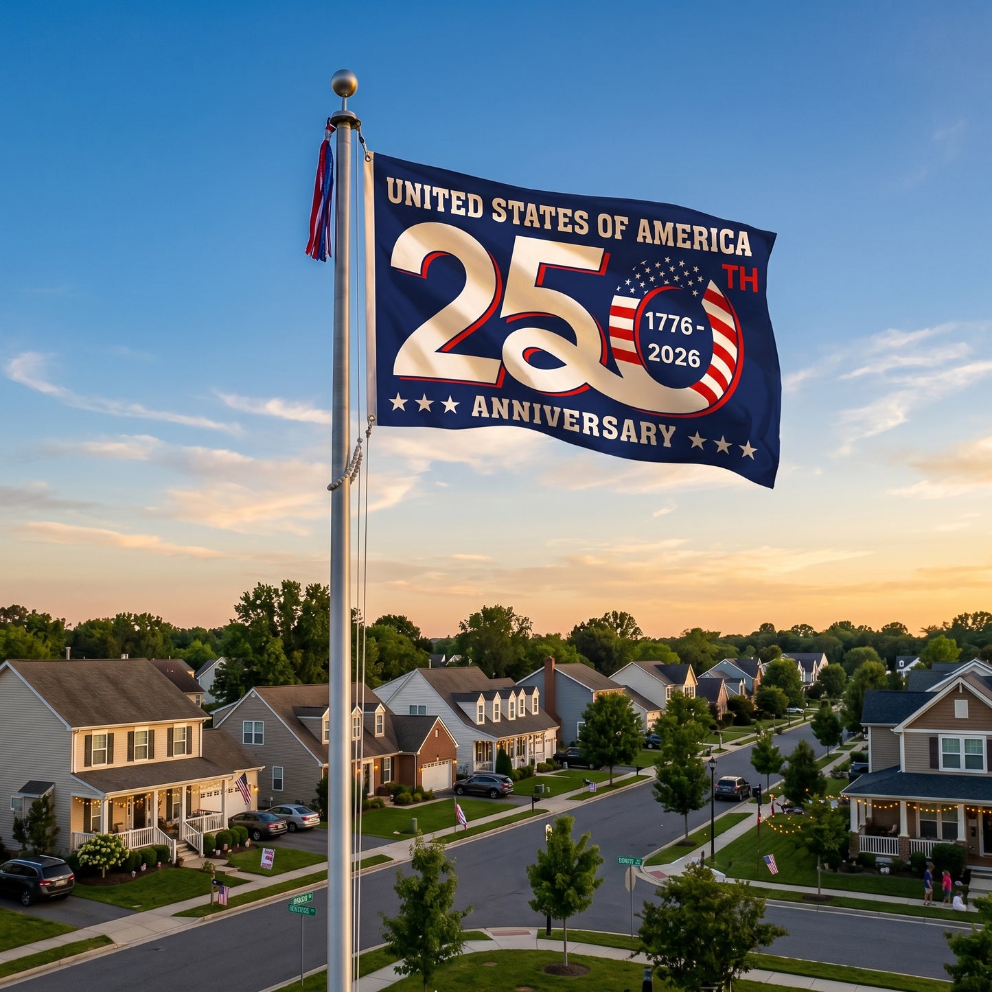 Patriotic 250th Anniversary 1776 2026 United States of America Semiquincentennial Grommet Flag
