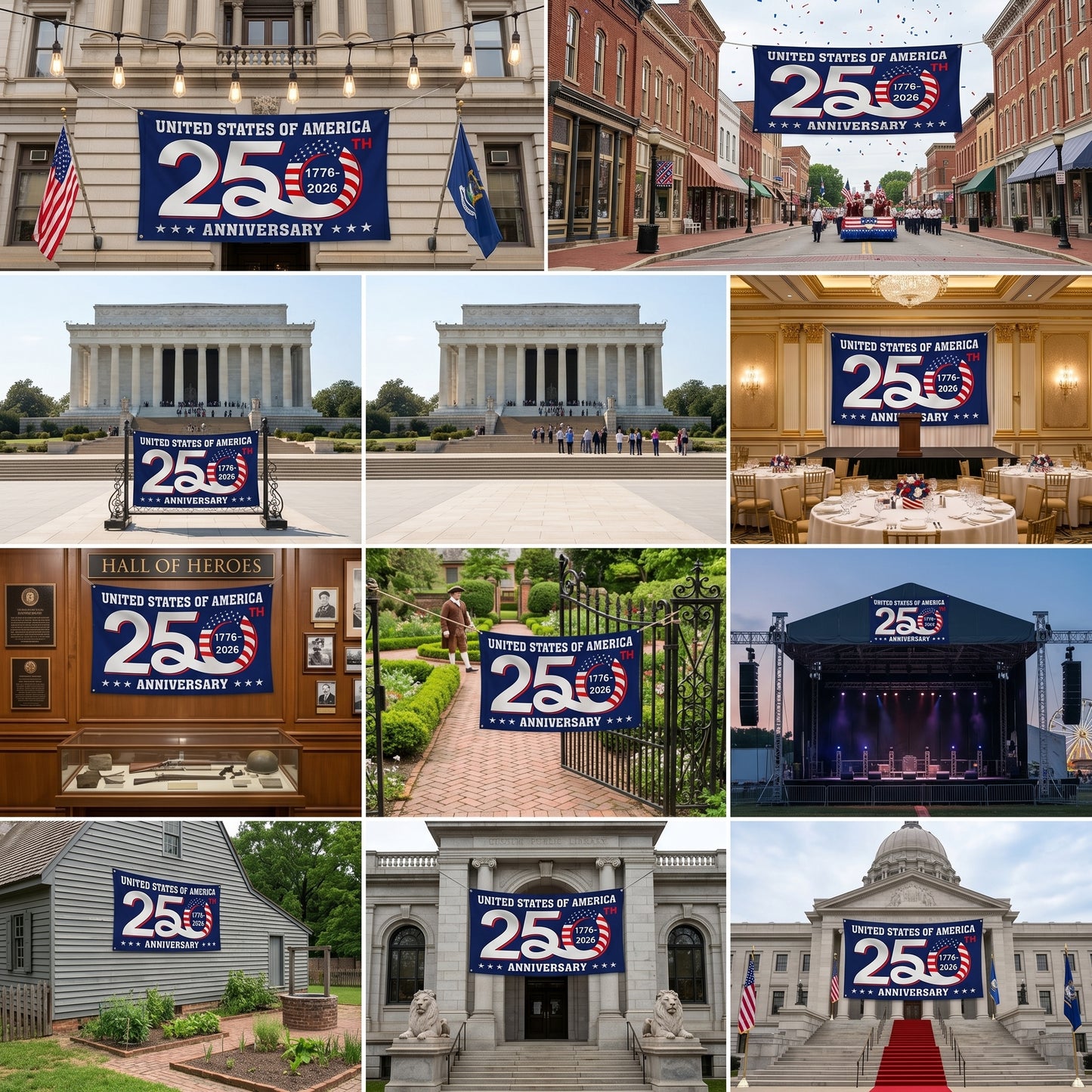 Patriotic 250th Anniversary 1776 2026 United States of America Semiquincentennial Grommet Flag